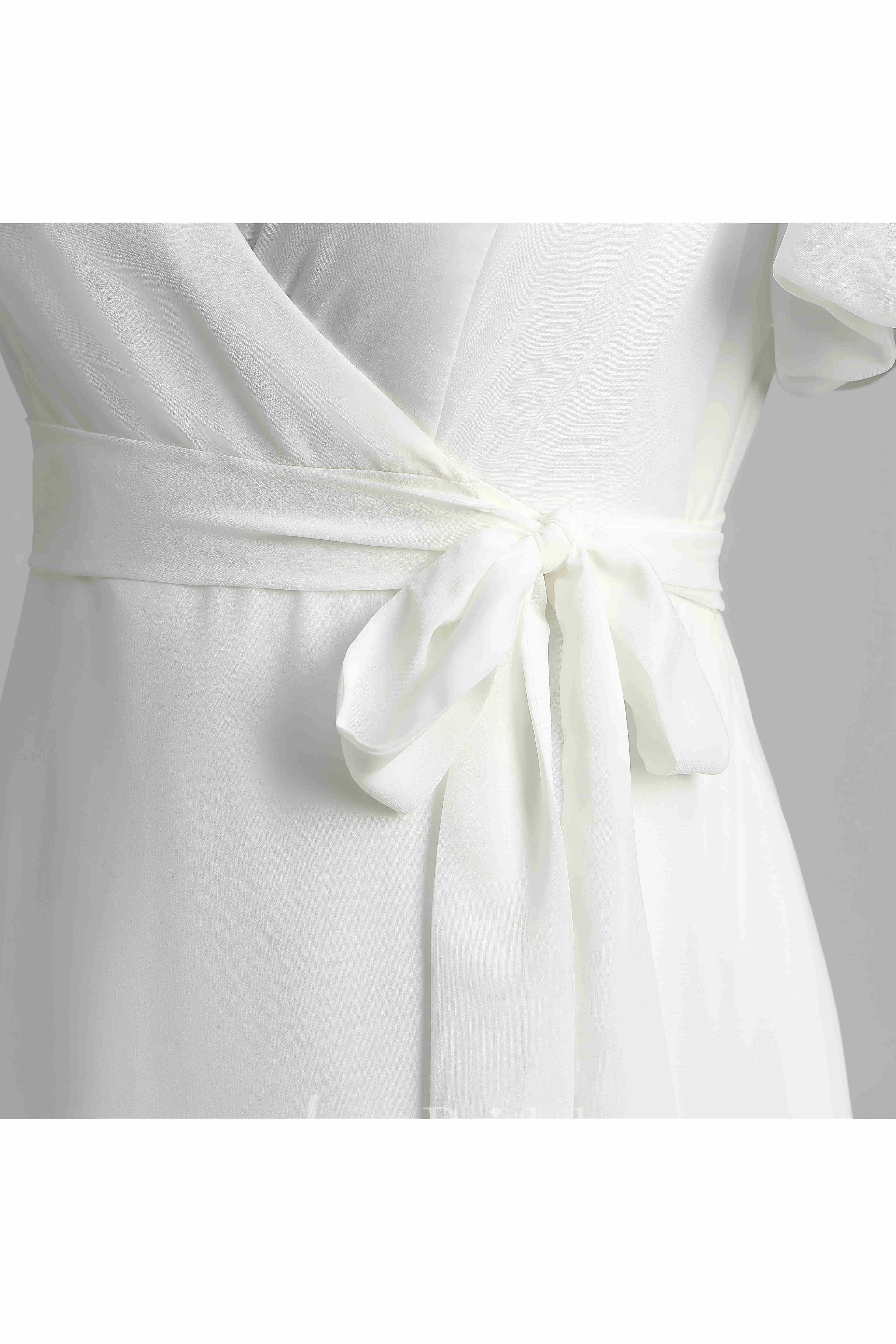 Puf Style Sleeve V-neck Long Chiffon Wedding Dress