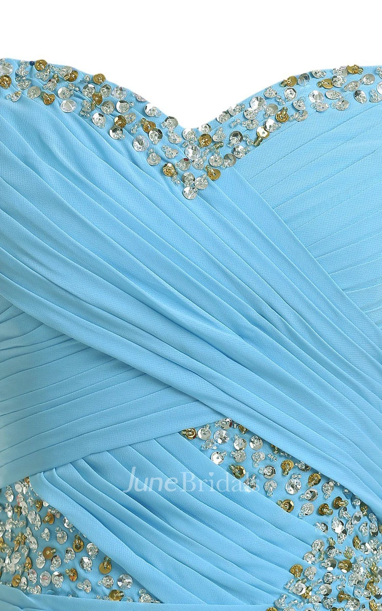 Sweetheart Rhinestoned Criss-cross Chiffon A-line Gown With Drapping