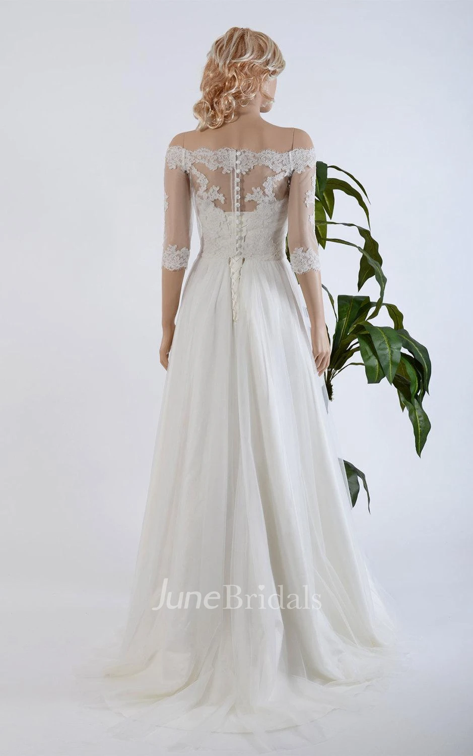 Off Shoulder Long A-Line Tulle Wedding Dress With Lace Bolero