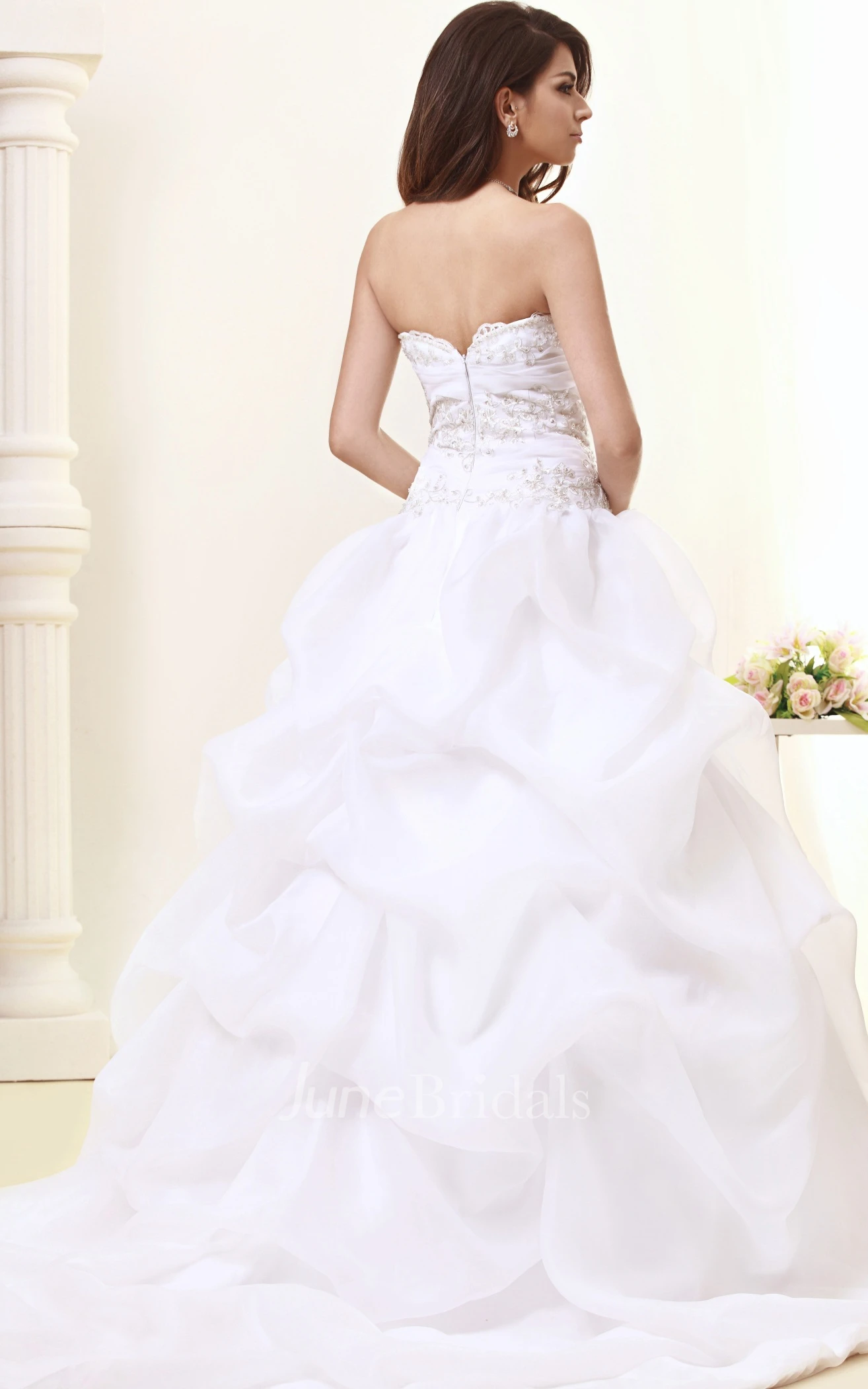 Strapless Pick-Up A-Line Gown With Ruching and Beading