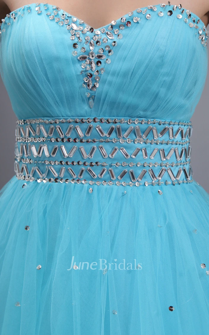 Tulle Long Empire Sweetheart Sleeveless Dress With Front Gathering Bodice
