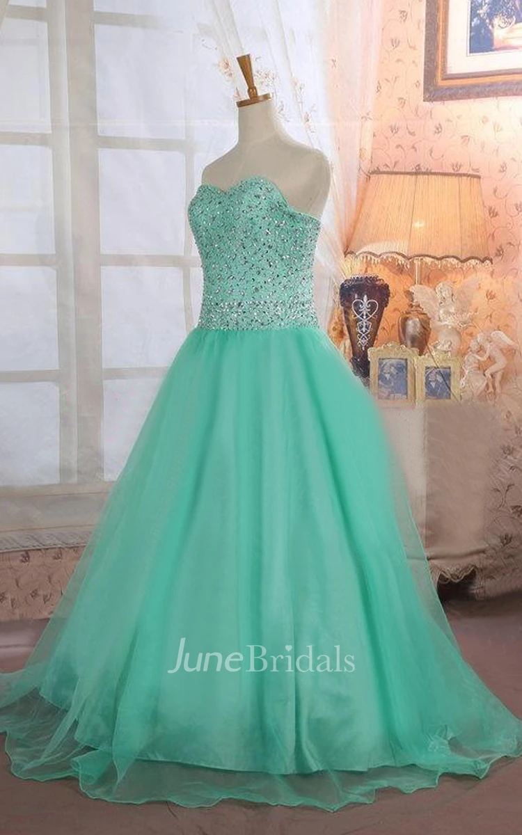 Floor-length Organza Beaded Ball Gown With Lace-up Back 