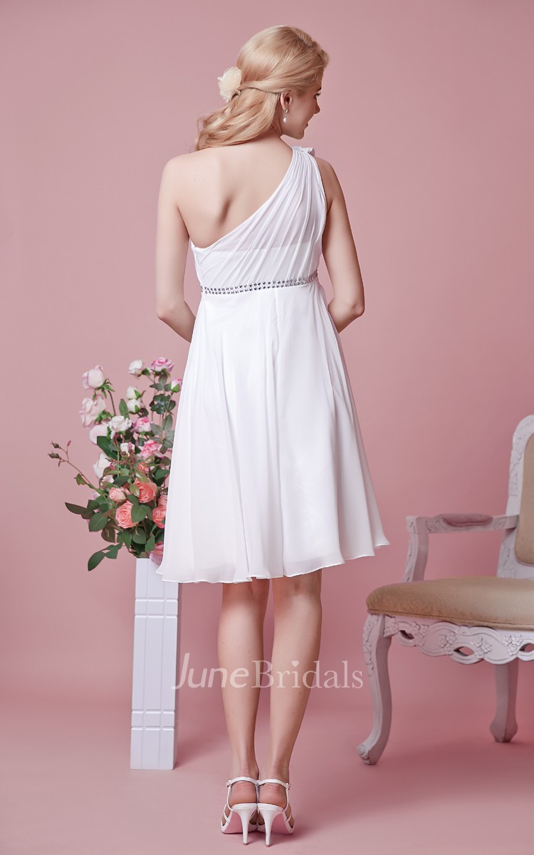 One Shoulder Empire Waist Tea Length Wedding Dress