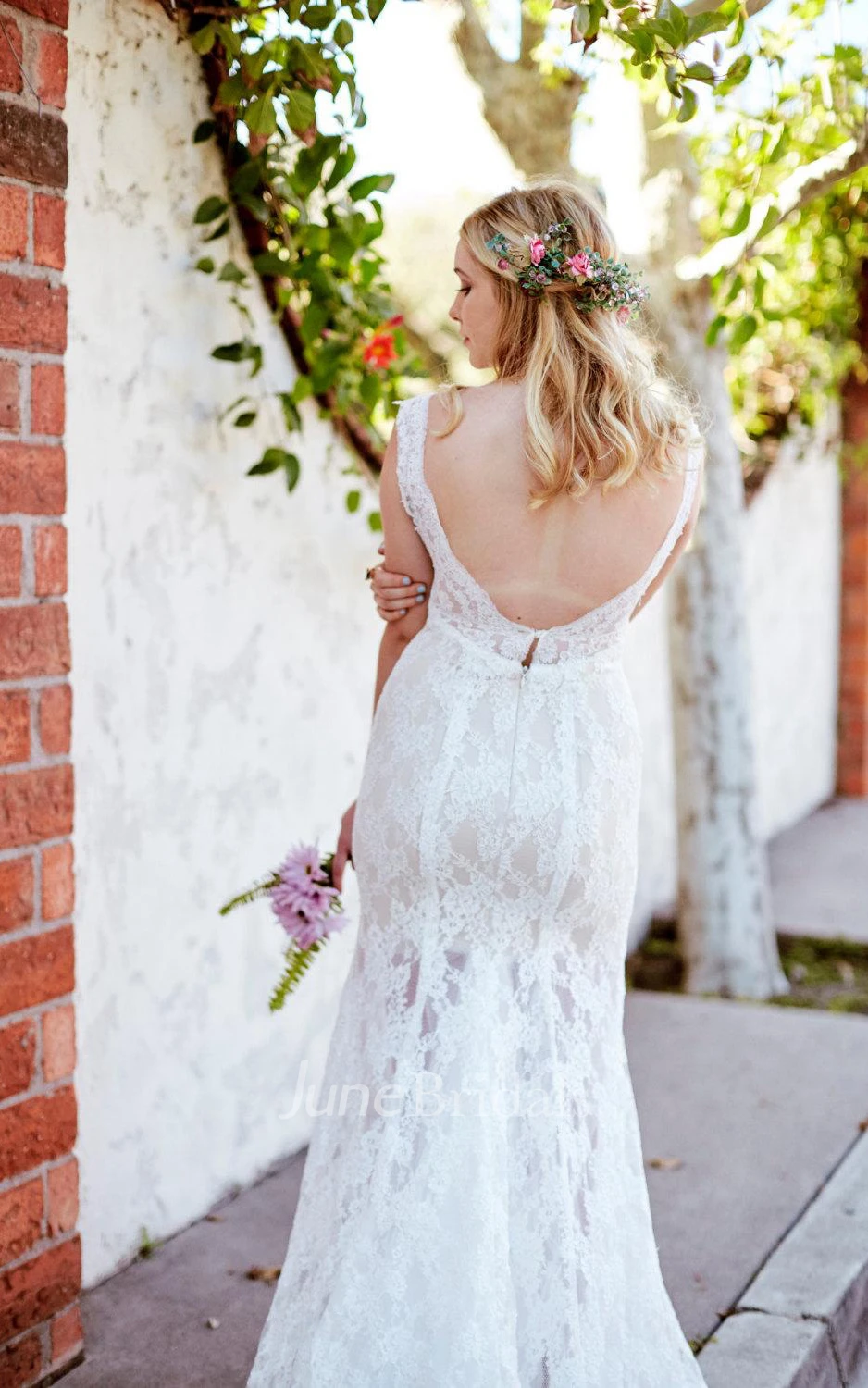 Trumpet Wedding Beach Wedding Low Back Wedding Lace Ivory Beach Dress