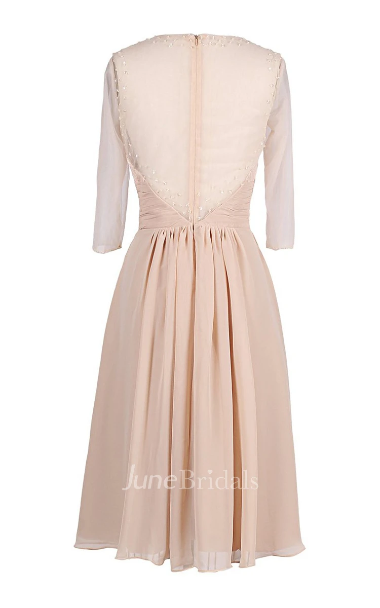 3 4-length Sleeve Rhinestoned A-line Gown With Lace Appliques