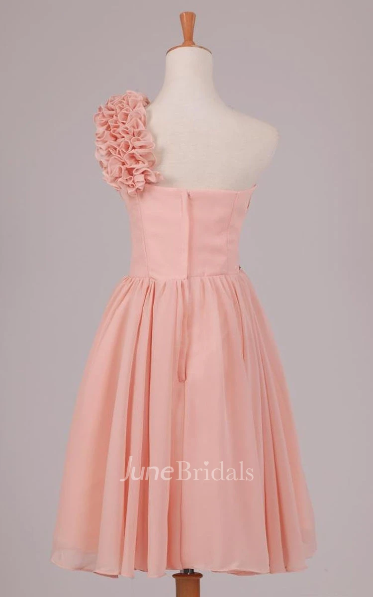 Floral One-shoulder Pleated Short Dress With Beaded Band