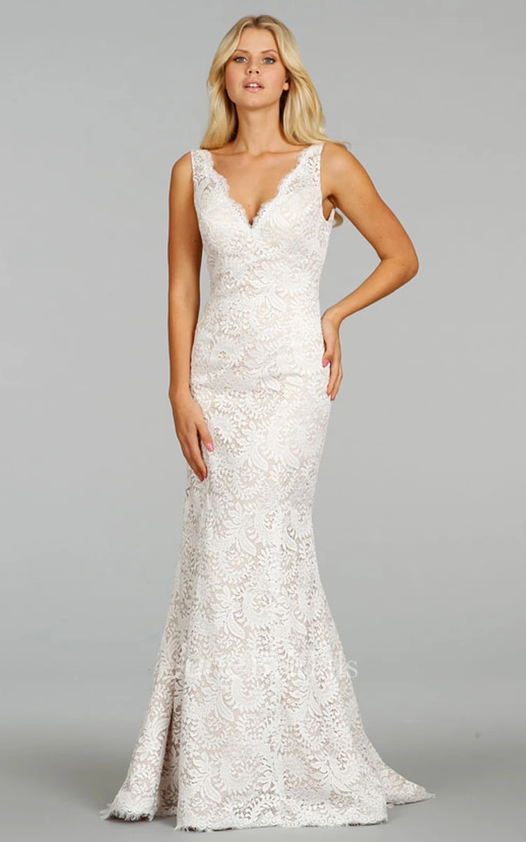 Classic Sleeveless V-Neck Floor Length Lace Dress