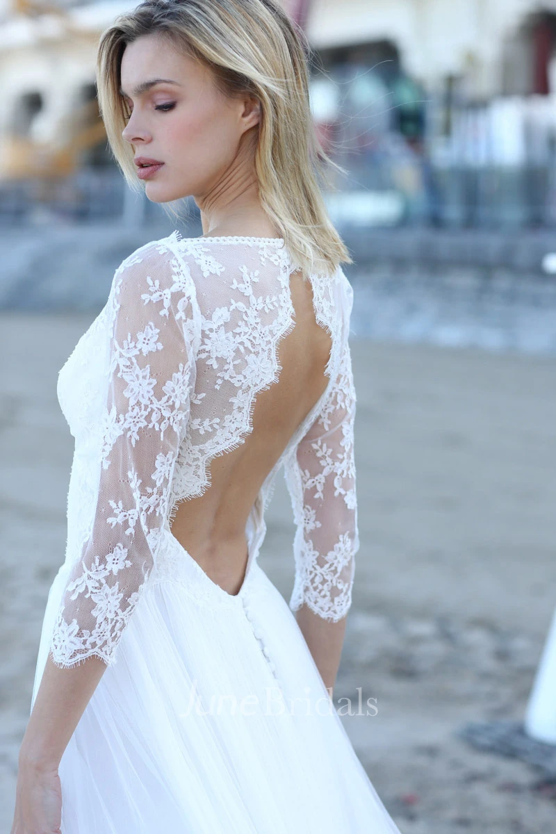 Sexy Chiffon Scalloped Keyhole Bridal Gown with Applique