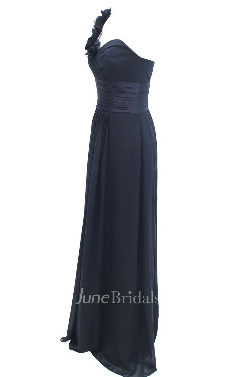 Floral One-shoulder Sweetheart A-line Gown With Ruched Band