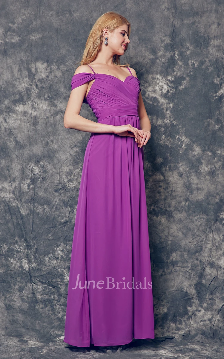 Ruched A-line Chiffon Dress With Spaghetti Straps