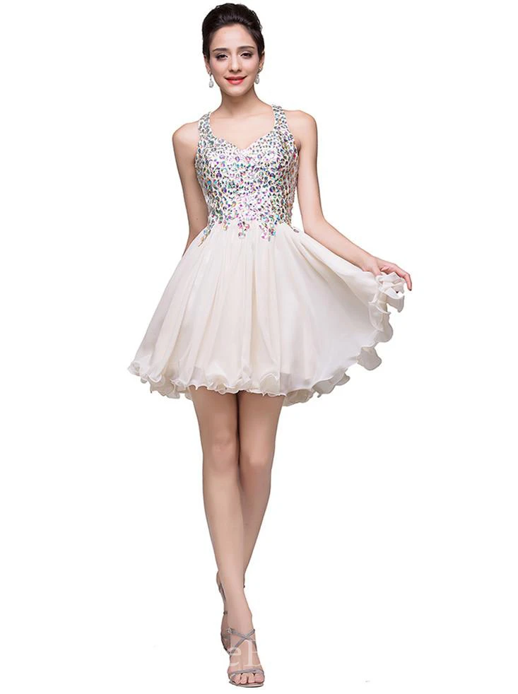 Lovely Crystal Sleeveless Homecoming Dress Short