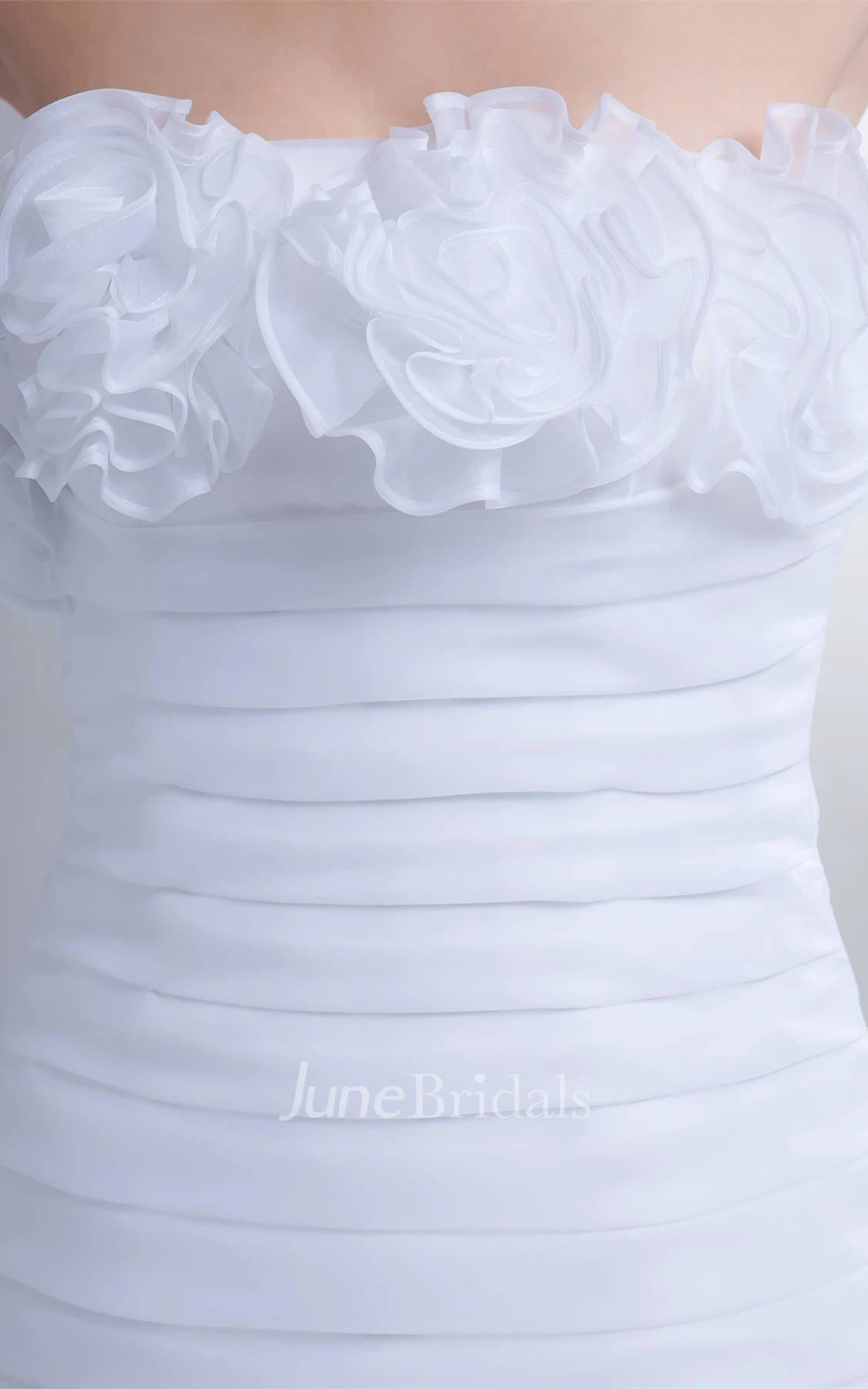 Strapless Ruched A-Line Dress with Tiers and Flower