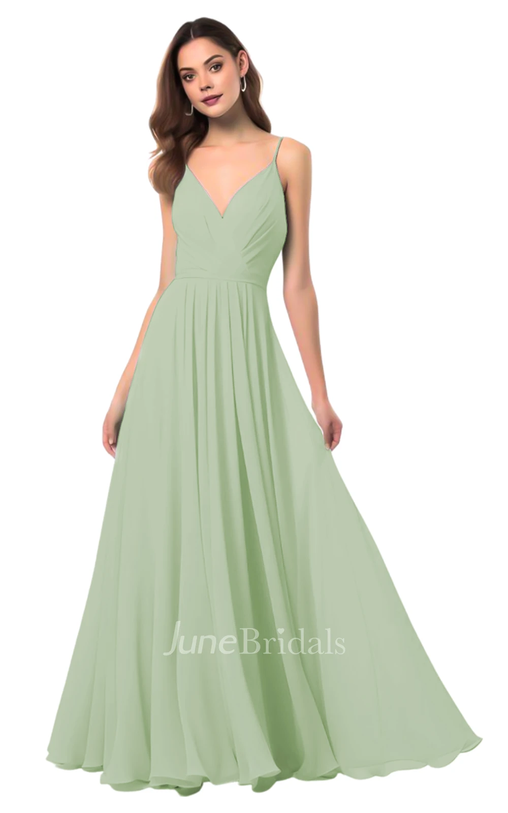 Elegant A-Line Spaghetti V-neck Chiffon Bridesmaid Dress