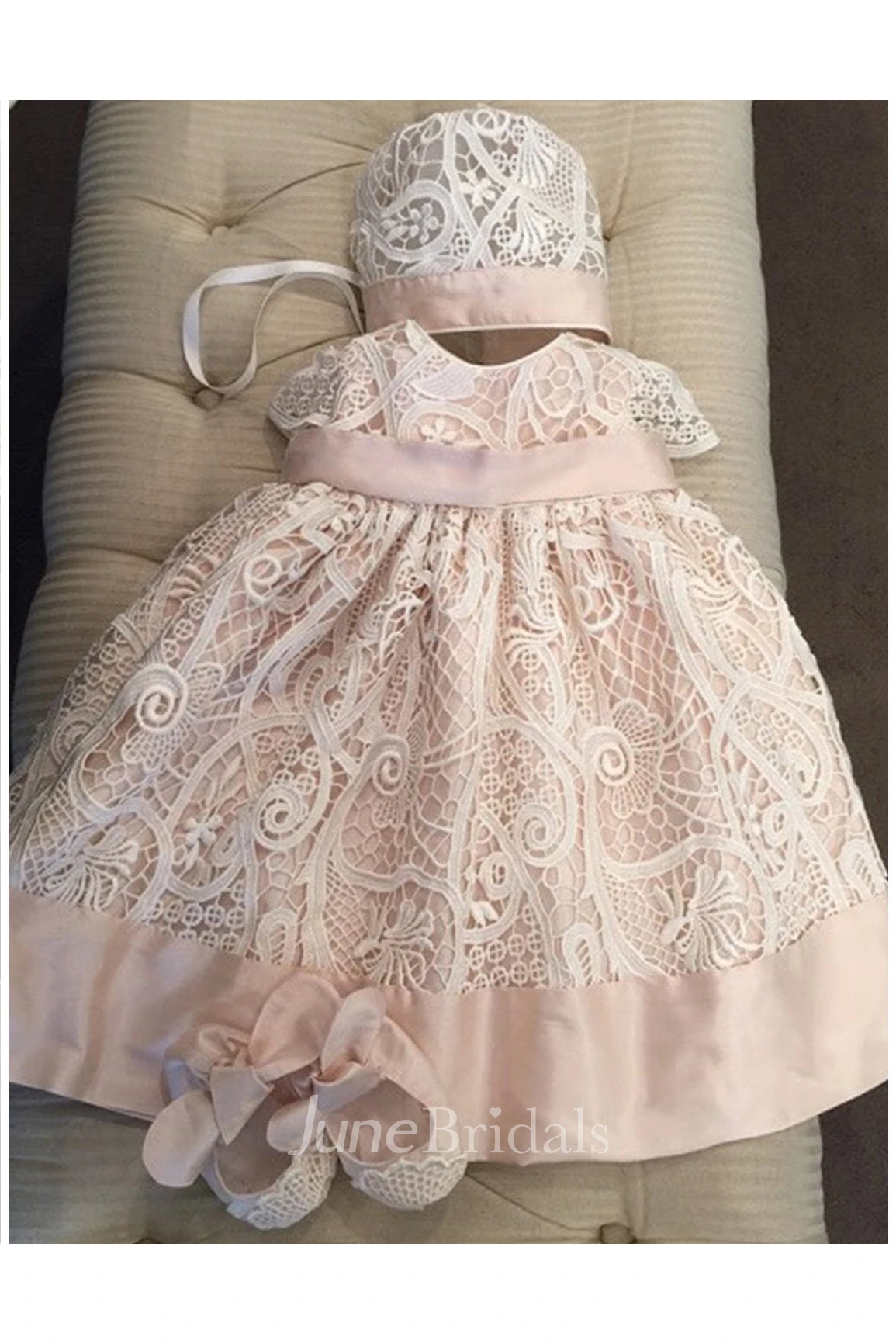 Elegant Lace Christening Dress With Trim
