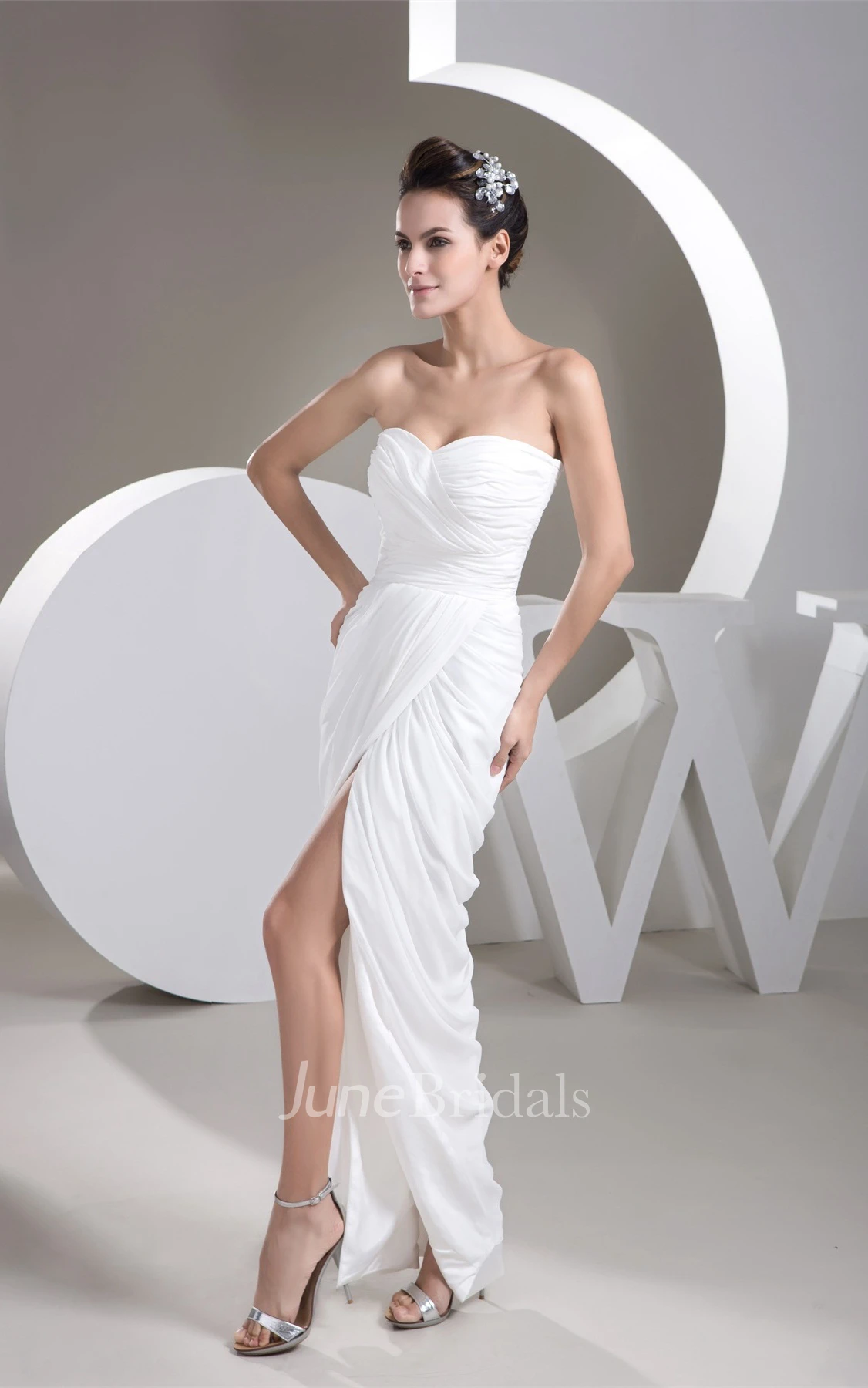 Sweetheart Criss-Cross Front-Split Dress with Pleats