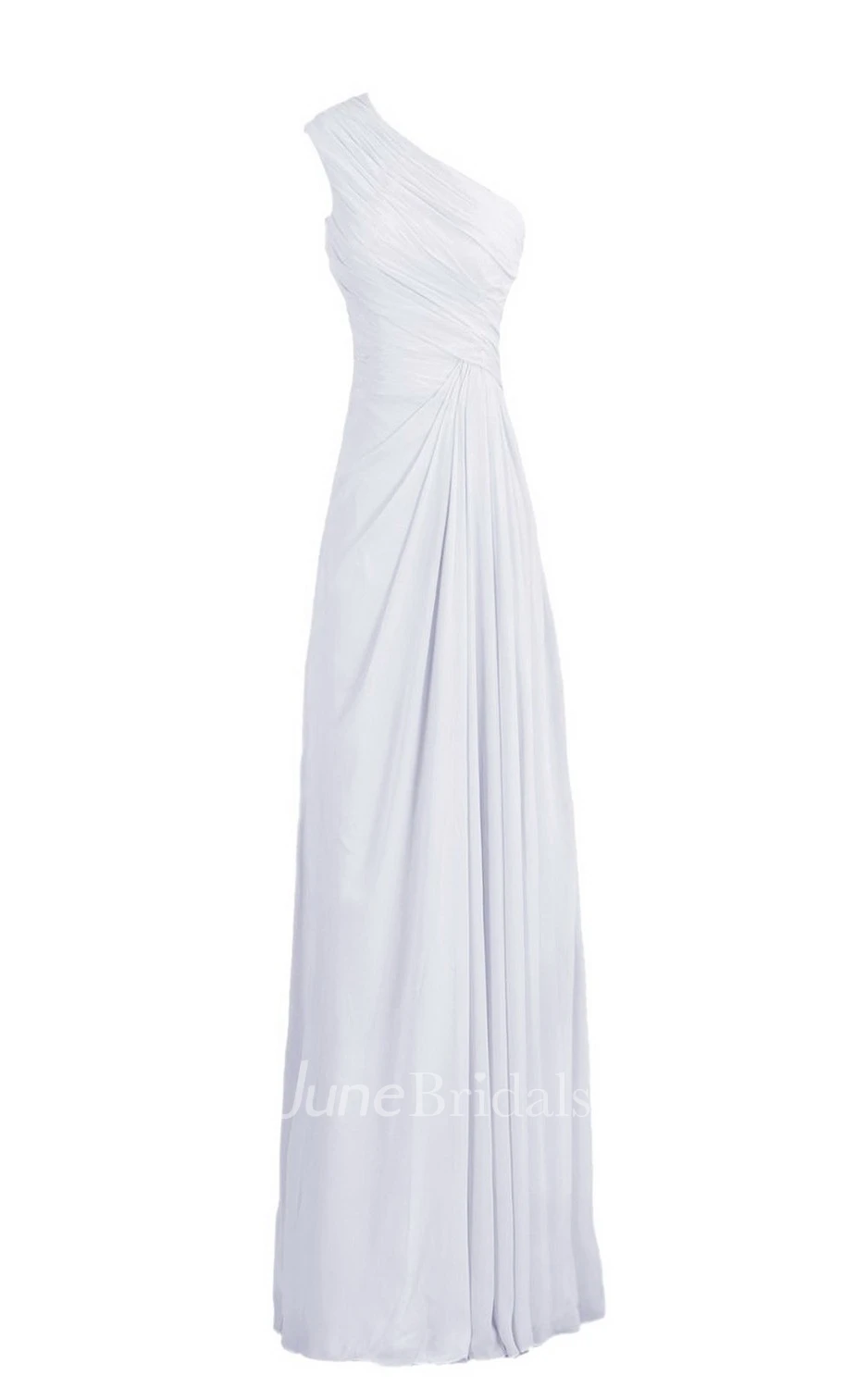 One-shoulder Ruched Long Pleated Chiffon Dress