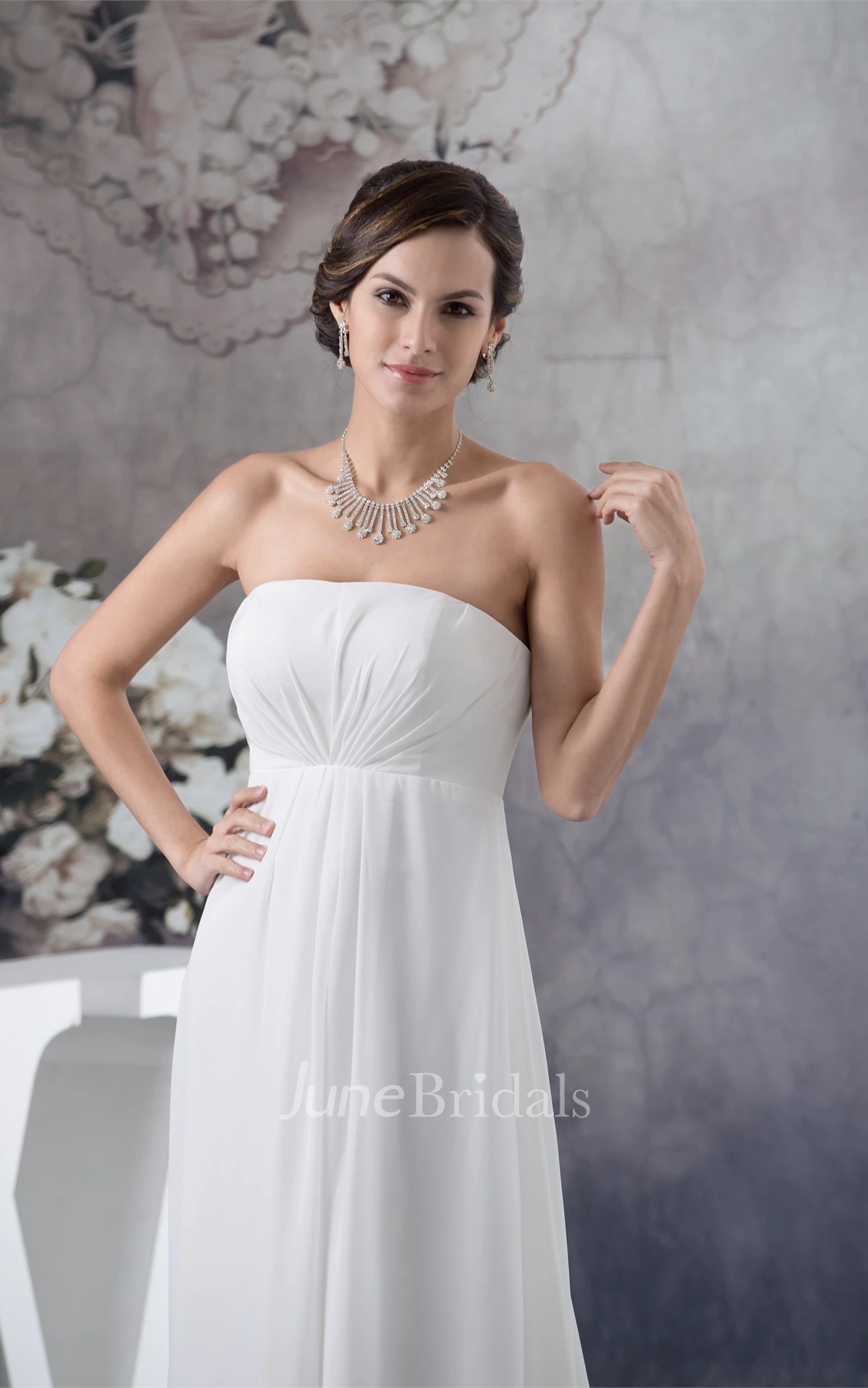 Strapless Empire Chiffon Maxi Dress with Pleats