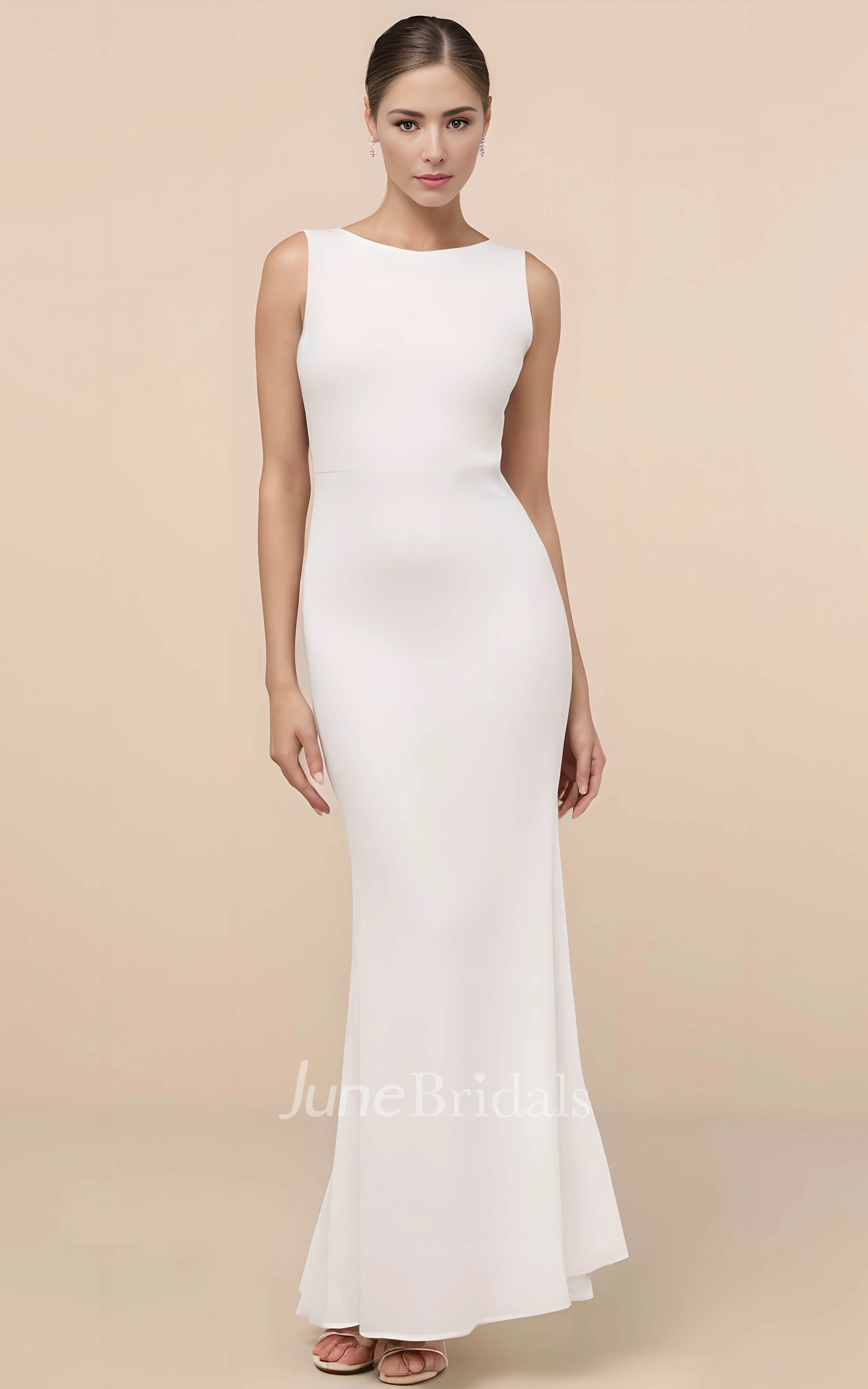 Bohemian Simple A-Line Sleeveless Maxi Spring Wedding Dress Solid Casual Bateau Bow Ruffled Bridal Gown