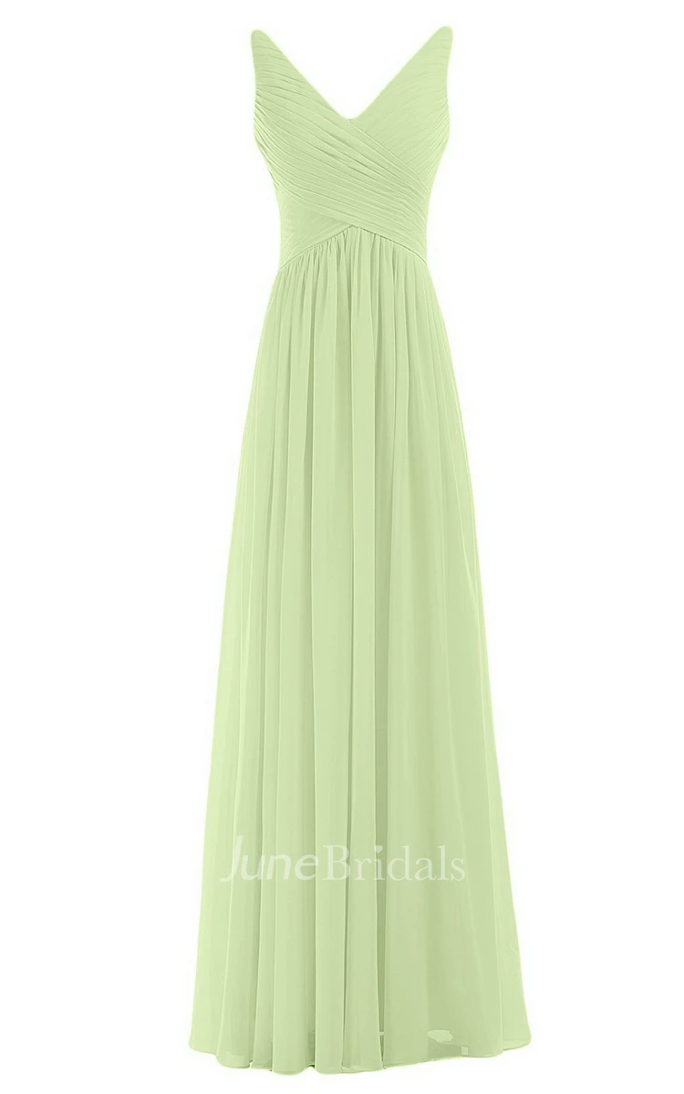 Sleeveless V-neck Chiffon Dress With Crisscross Ruching