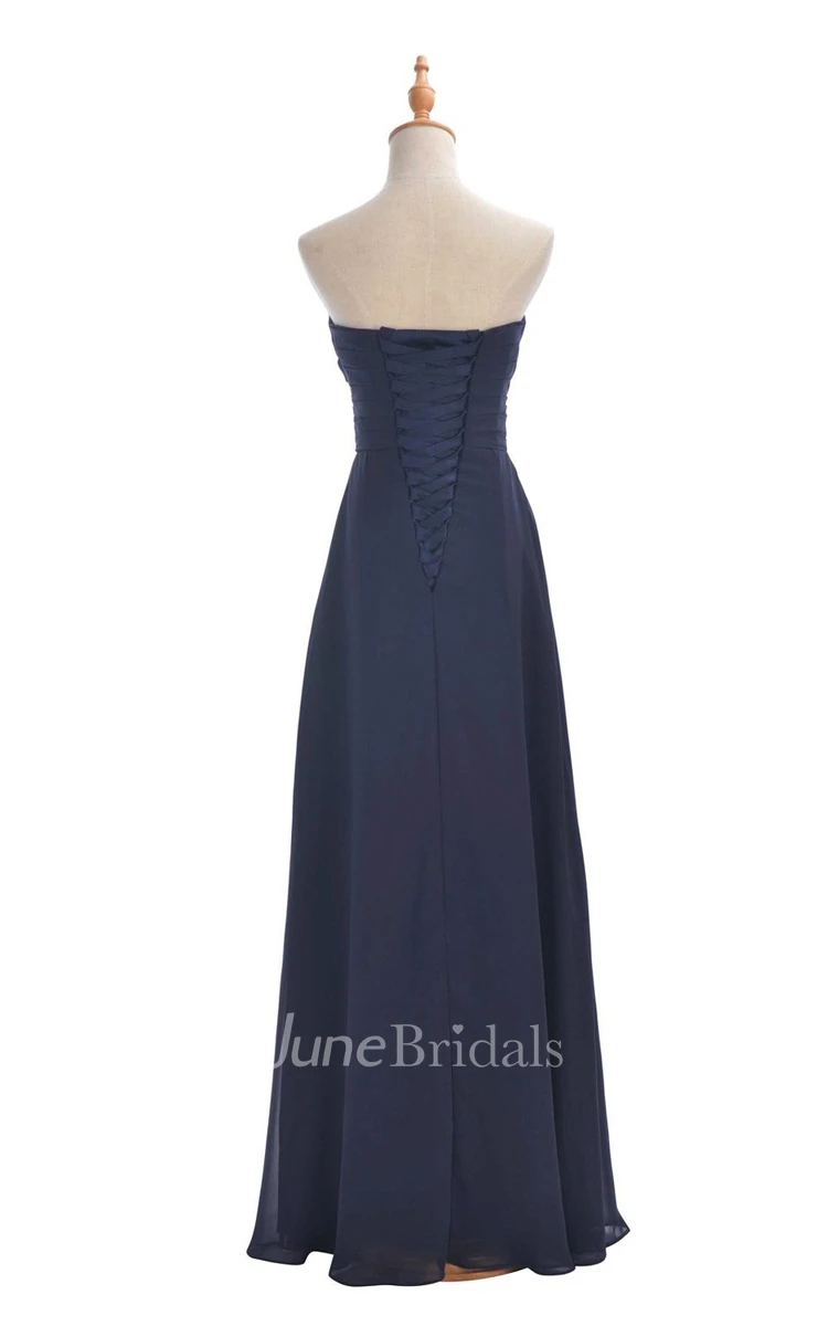 Strapless Ruched A-line Gown With Lace-up Back