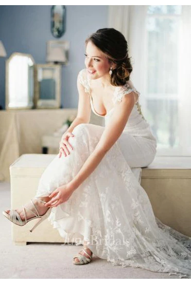 Newest Bodycon Cap Sleeve Wedding Dress V-neck Lace