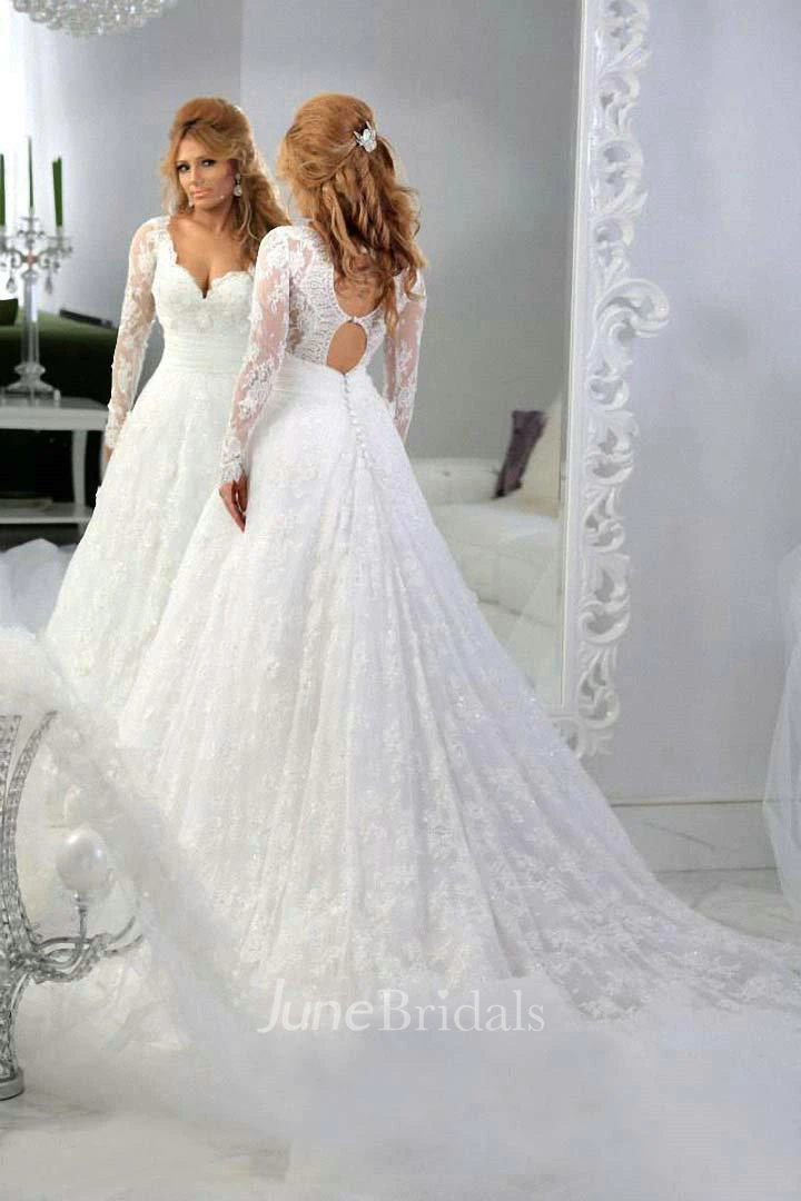 Arabic Long Sleeve Lace Appliques Bridal Gowns Sweetheart