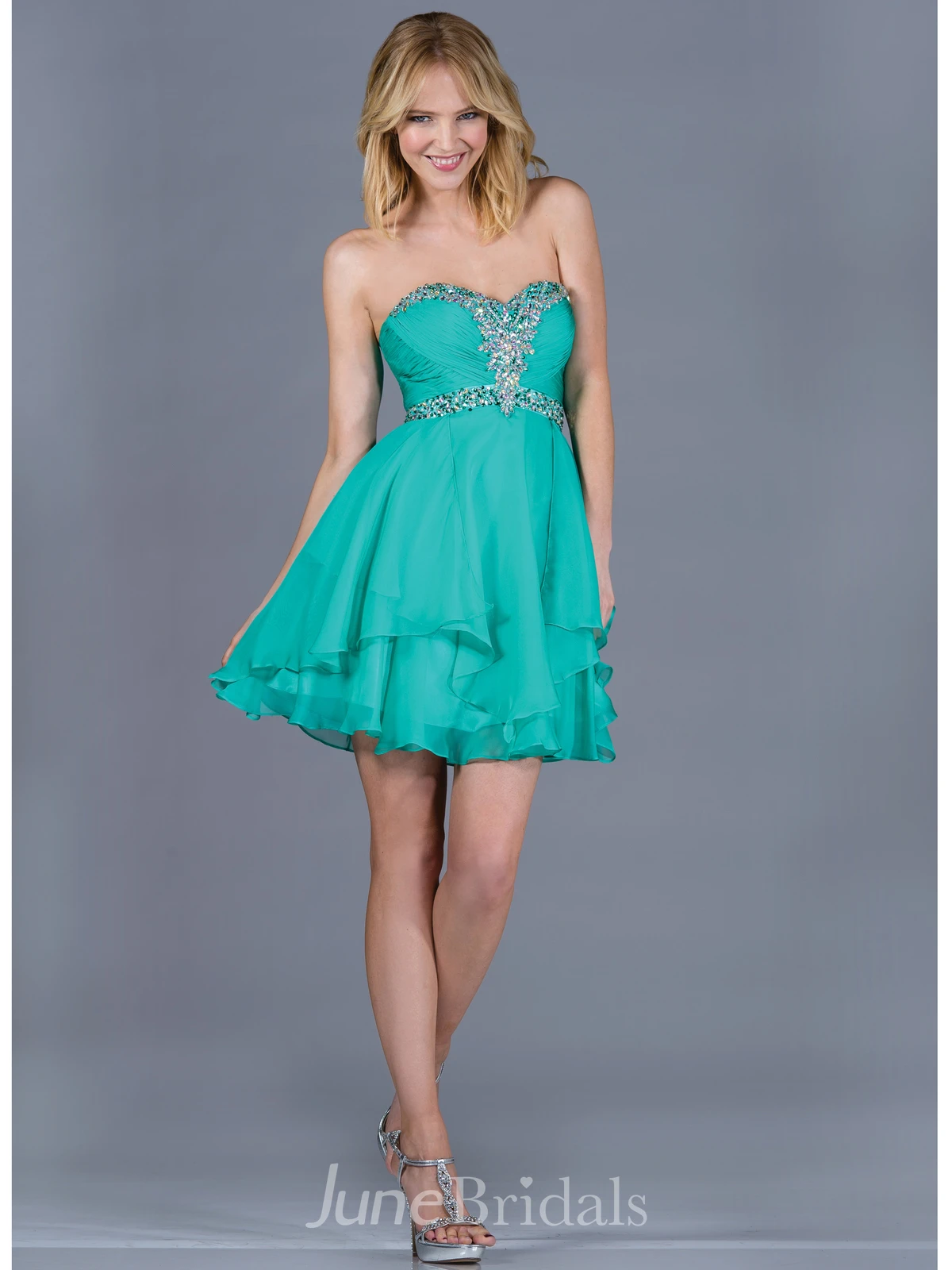 A-Line Short Sweetheart Sleeveless Chiffon Dress With Beading And Draping