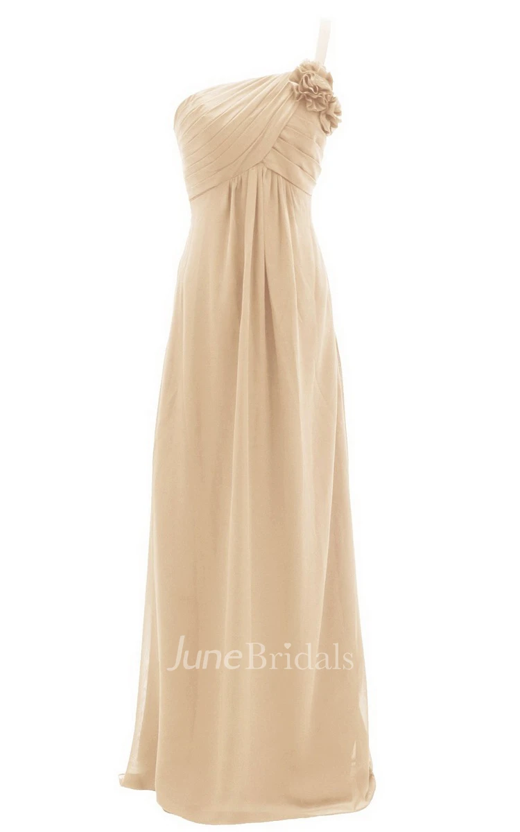 One-shoulder Ruched Empire Gown With Flowers