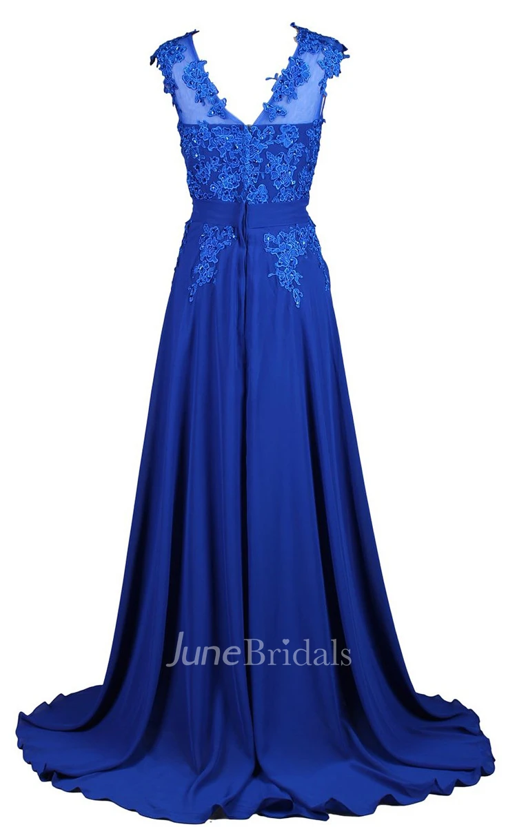 Lace Bodice and Trim Sweep Train With Belt