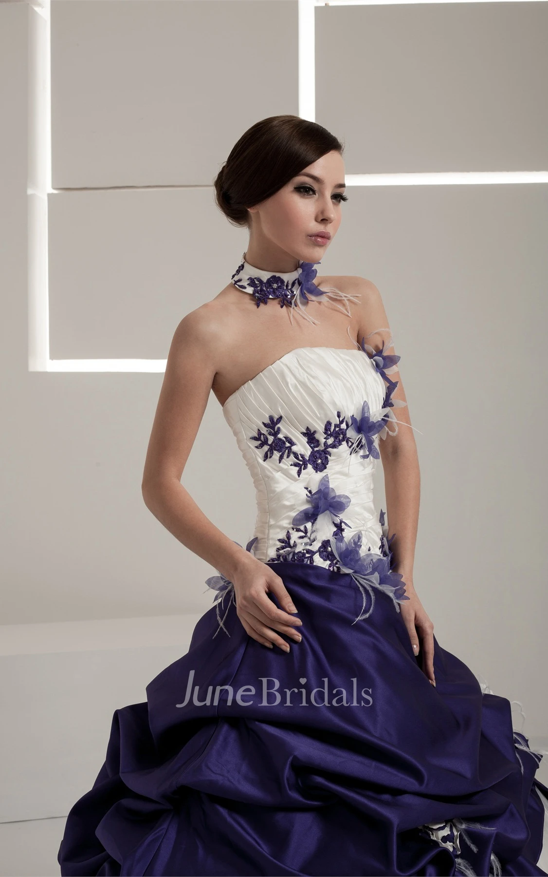 Strapless Pick-Up A-Line Ball Gown with Ruching and Appliques