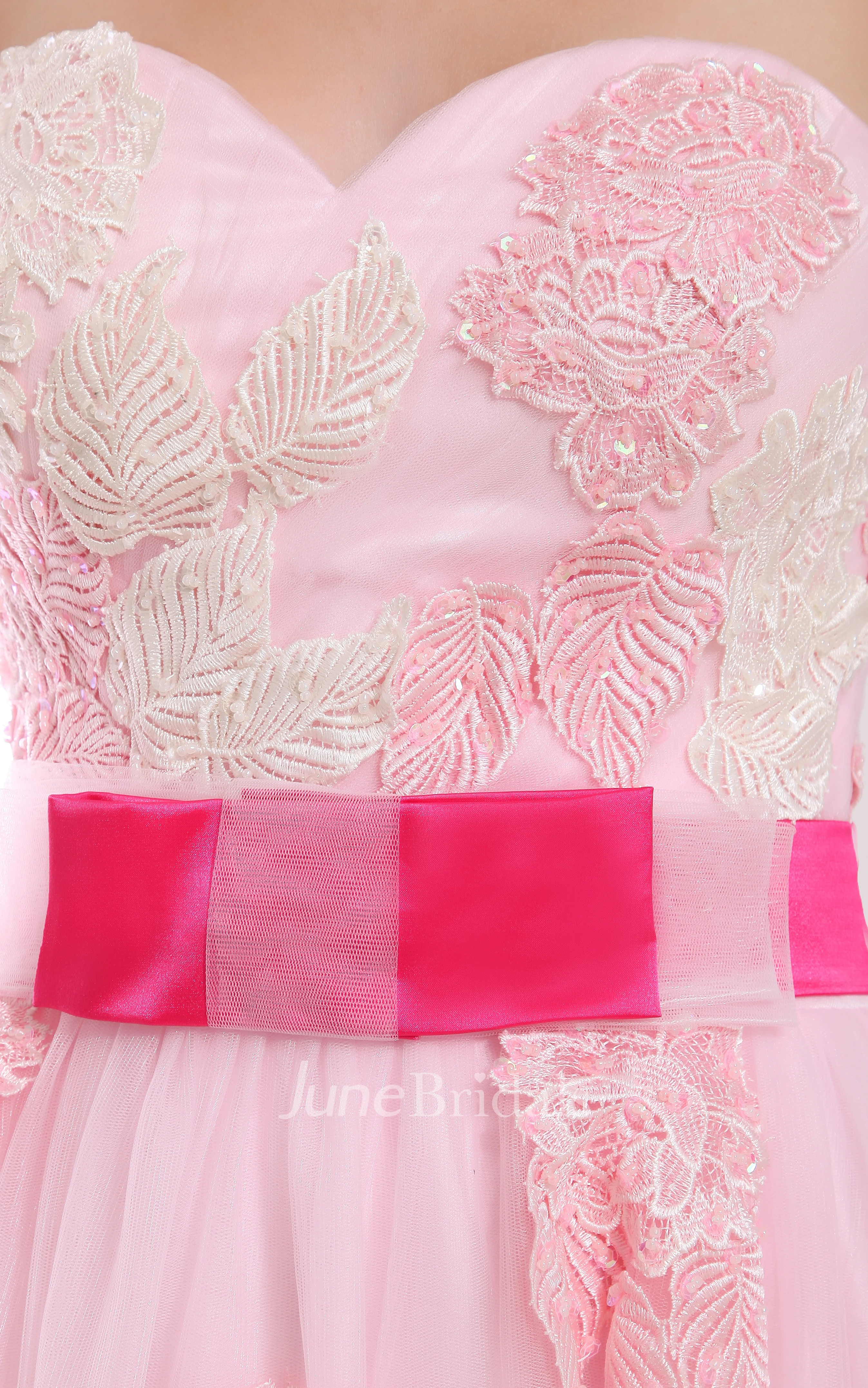 Blushing Sweetheart A-Line Dress With Tulle Overlay