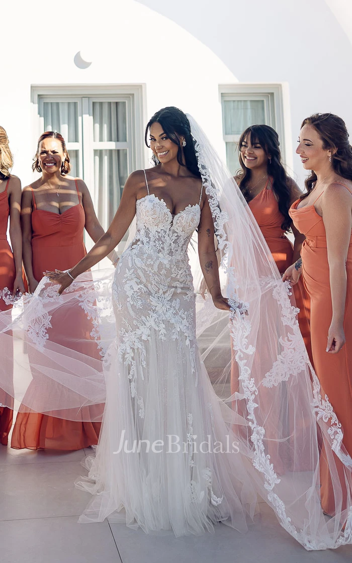 Elopement Mermaid Boho Lace Beach Spring Wedding Dress Modern Trumpet Spaghetti Straps Garden Bridal Gown