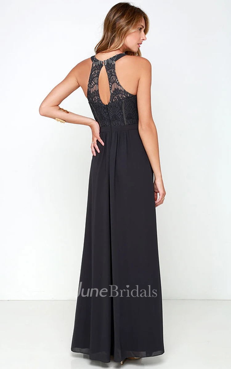 Sleeveless Chiffon Long Noble Dress With Lace Bodice