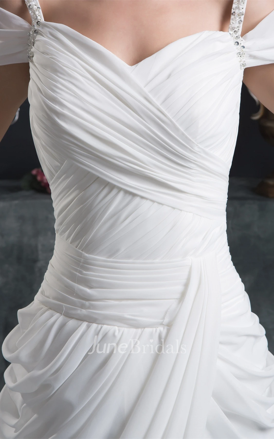 Chiffon Criss-Cross Maxi Dress with Draping and Sweep Train