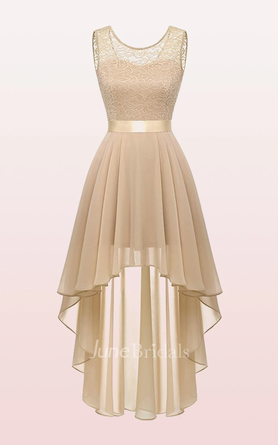 Informal A Line High Low Bateau Chiffon Sleeveless Bridesmaid Dress