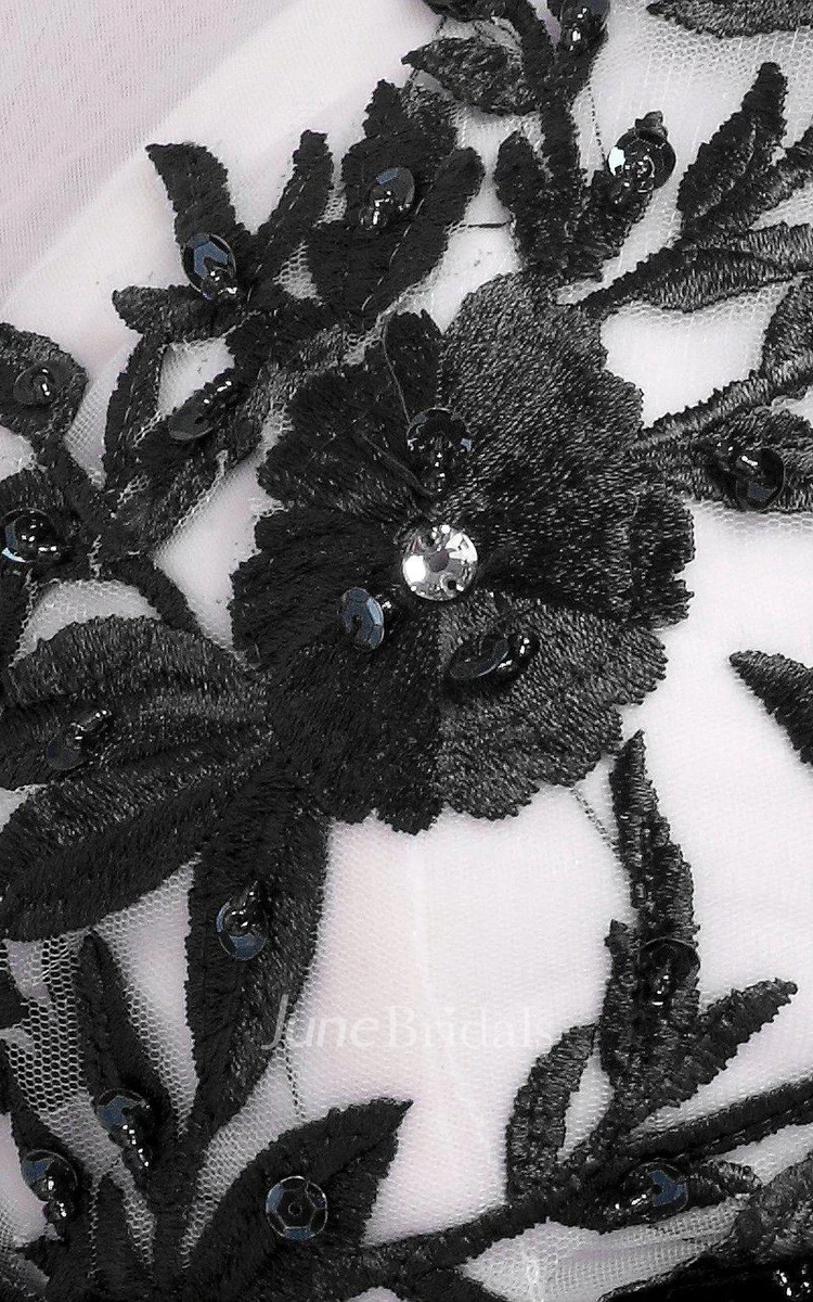 Cap-sleeved Gown With Leaf-like Appliques and Keyhole