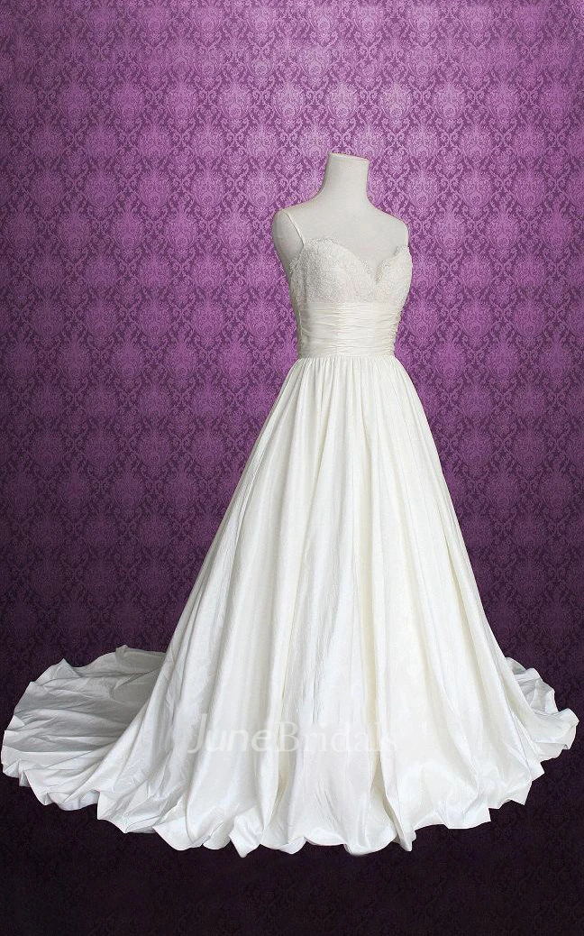 Spaghetti Backless Floor-Length Satin Wedding Dress With Ruching