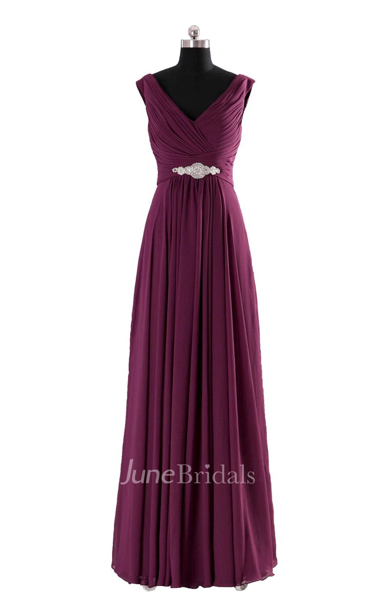 V-neck Basque Waist Dress With Beading and Xipper Back