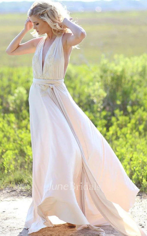 Convertible Wrap Gown With Couture Detailing And Train Dress