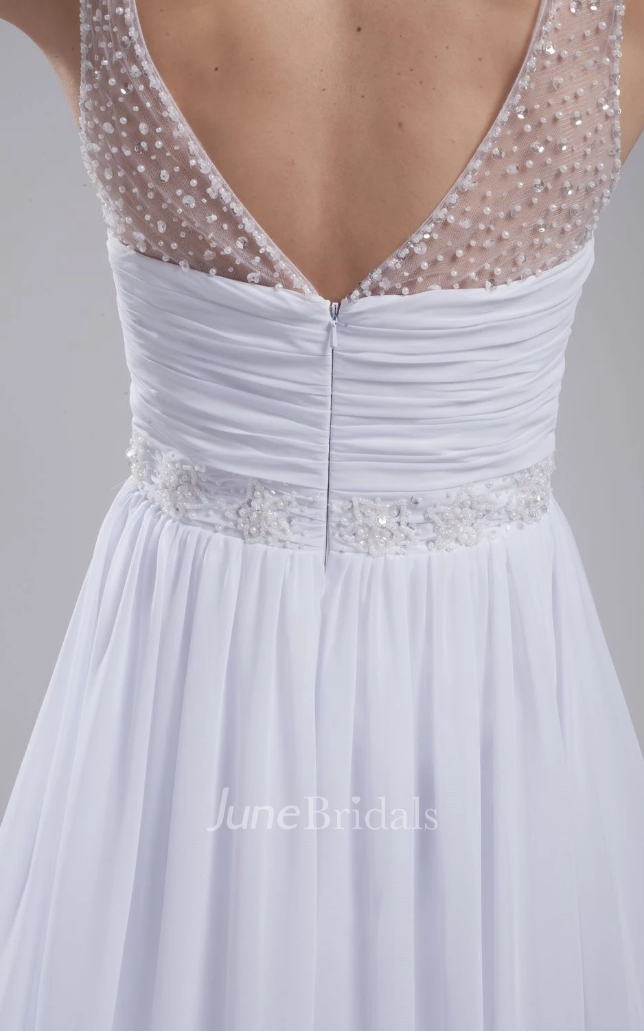 Fairy V-Neck Sleeveless Chiffon Dress With Beading and Pleats