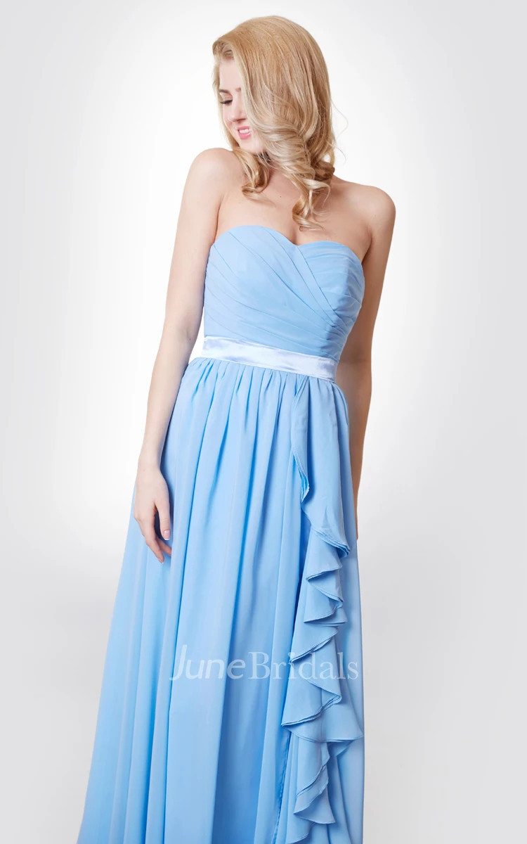 Crisscross Sweetheart A-line Chiffon Long Dress With Satin Sash