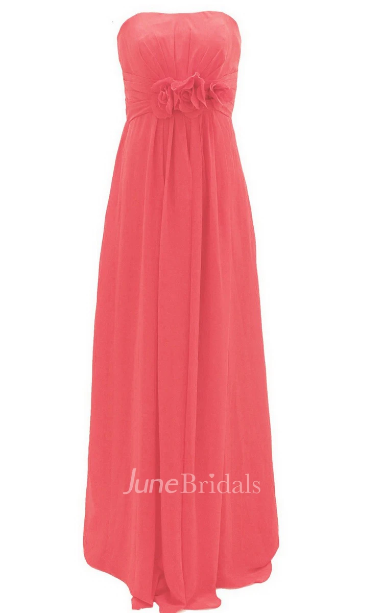 Graceful Strapless Chiffon A-line Gown With Flowers