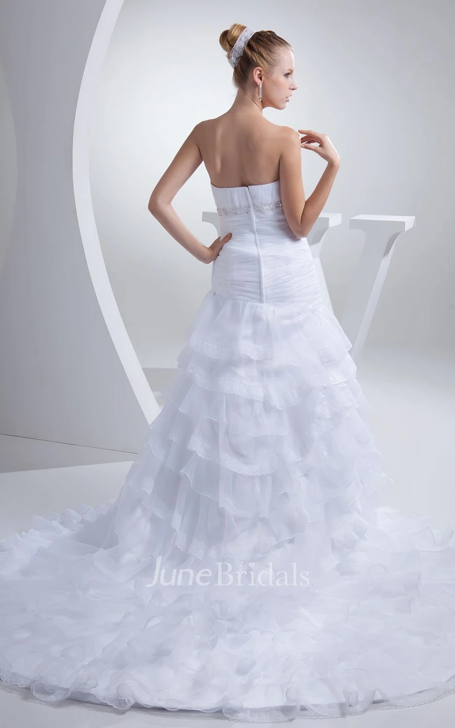 Gorgeous Strapless Ruched A-Line Dress With Tiers and Beading