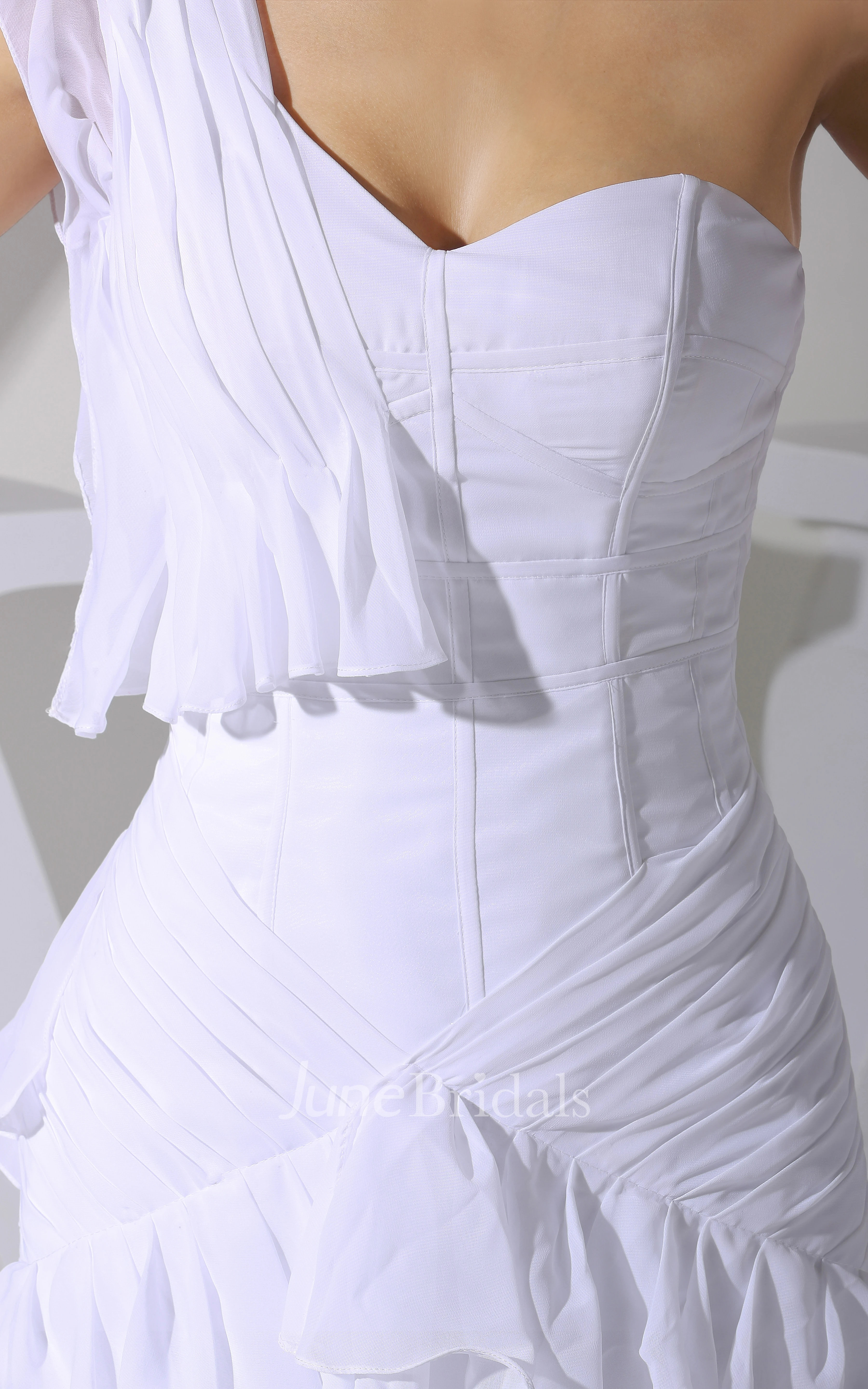 Chiffon One-Shoulder Front-Split Dress With Peplum