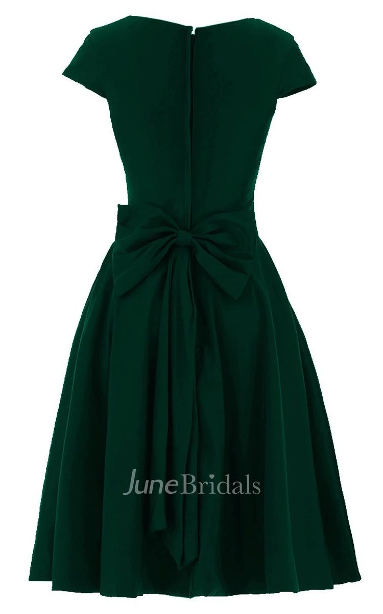 Scoop-neck Short-sleeve Fuffle A-line Bridal Dress