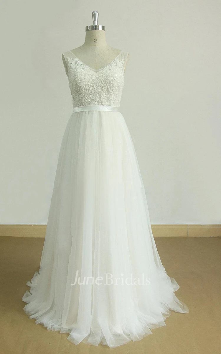 A-Line Chiffon Lace Weddig Dress With Beading
