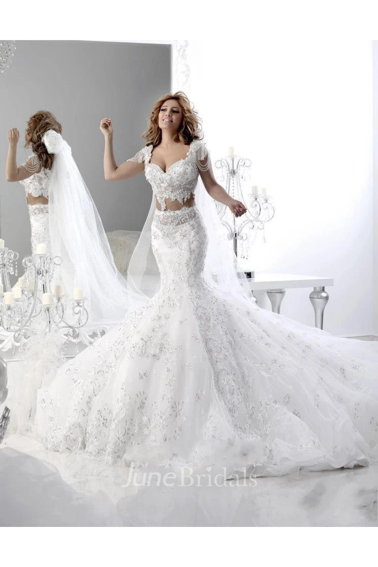 Hot Sale Cap Sleeve Arabian Mermaid Wedding Dress Lace Appliques
