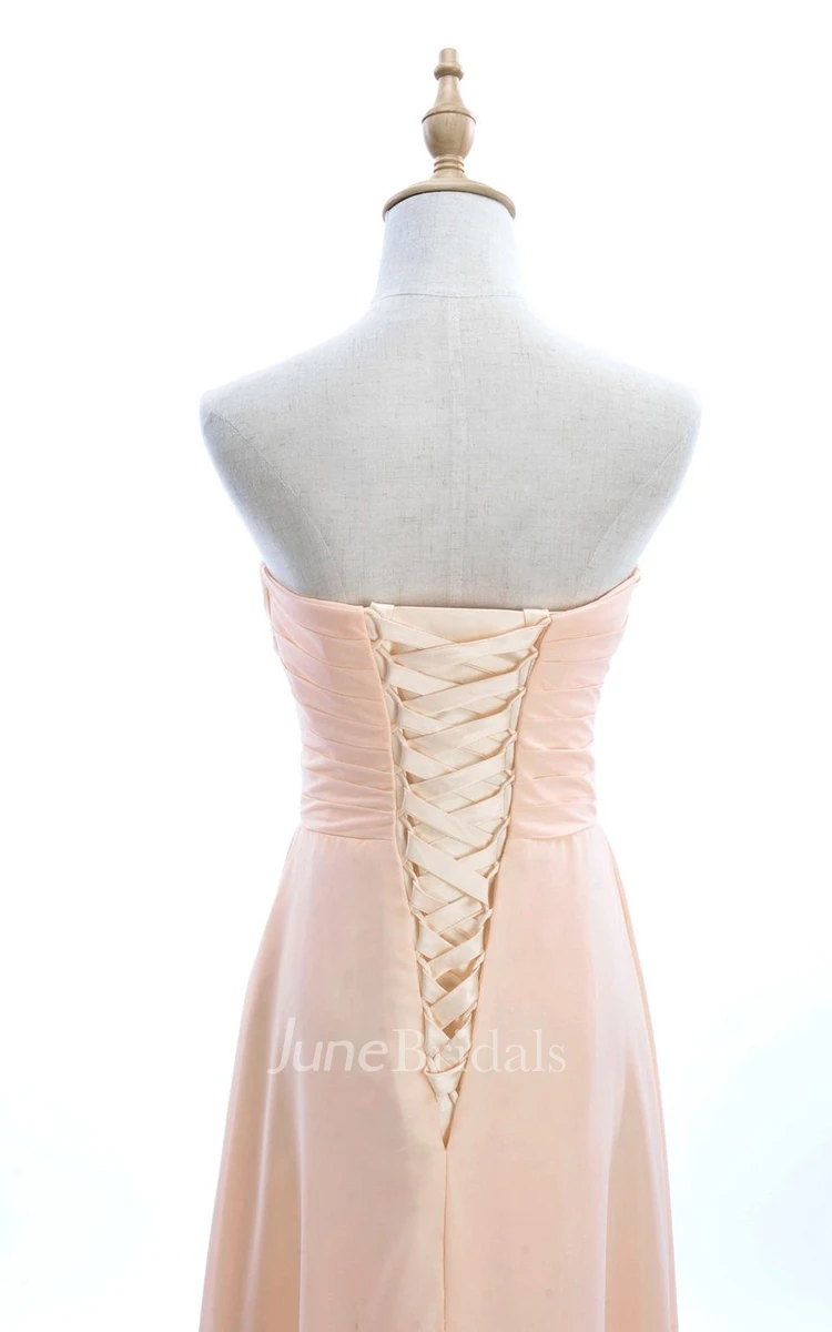 Strapless Ruched A-line Gown With Lace-up Back