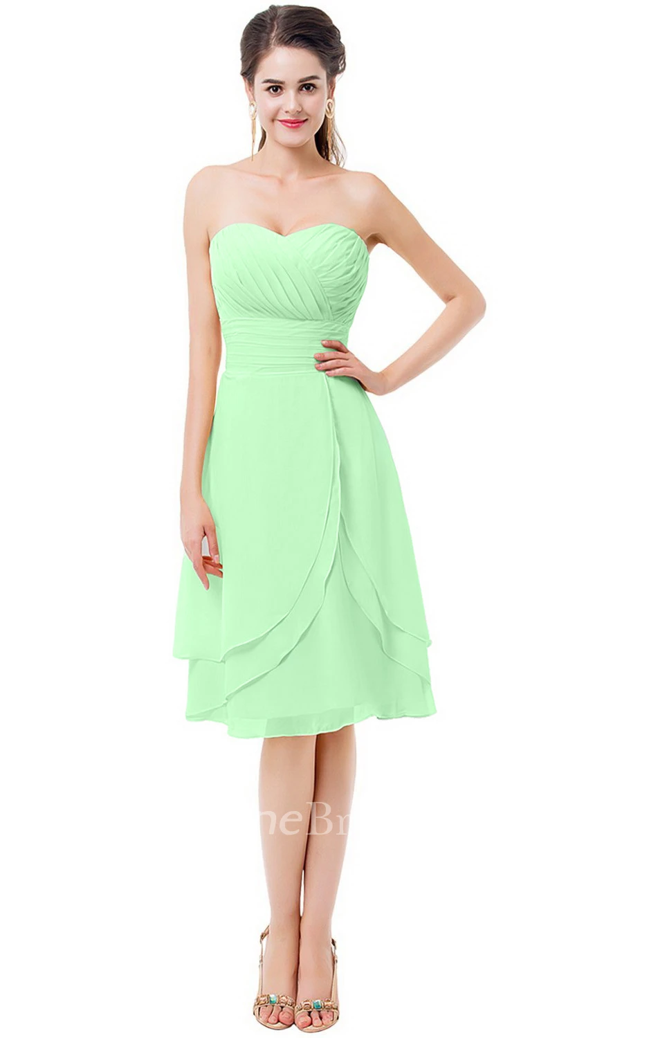 Sweetheart Asymmetrical Ruched Knee-length Layered Chiffon Dress