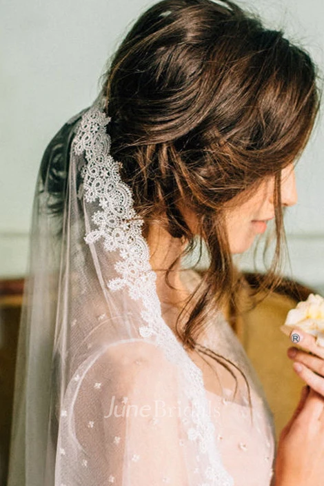 Romantic Tulle Wedding Veil with Lace Edge